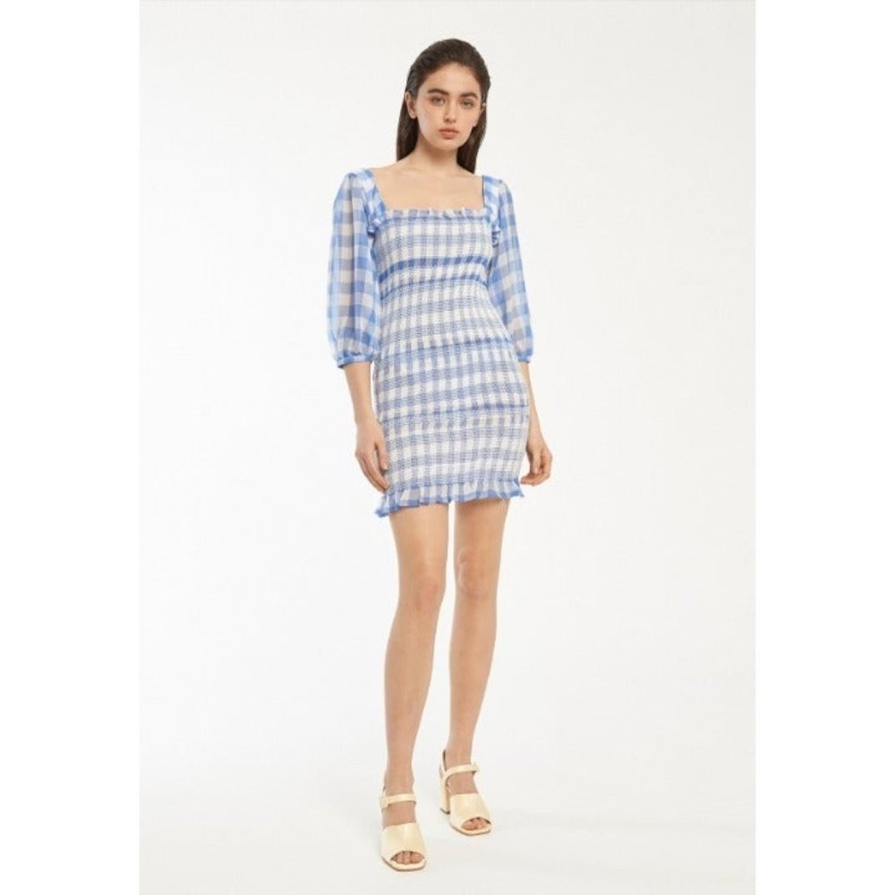 NWT Capulet Blue Gingham‎ Ruched Mini Dress Women's Size XS